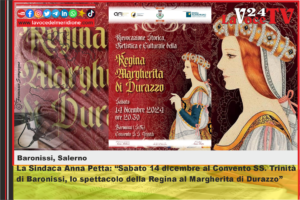 Comune di Baronissi, la Sindaca Anna Petta Sabato 14 dicembre al Convento SS. Trinità di Baronissi, lo spettacolo della Regina al Margherita di Durazzo