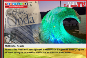 Fondazione Vassallo Inaugurata a Mattinata 'La grande onda', l'opera di 2500 bottiglie in plastica dedicata al Sindaco Pescatore