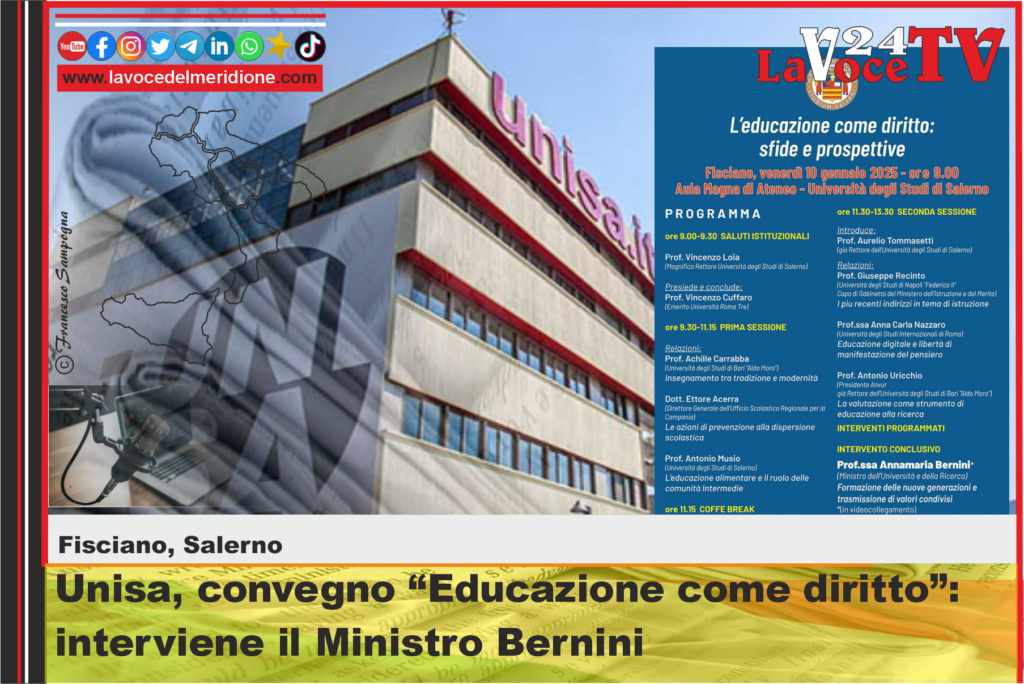 Unisa, convegno Educazione come diritto interviene il Ministro Bernini